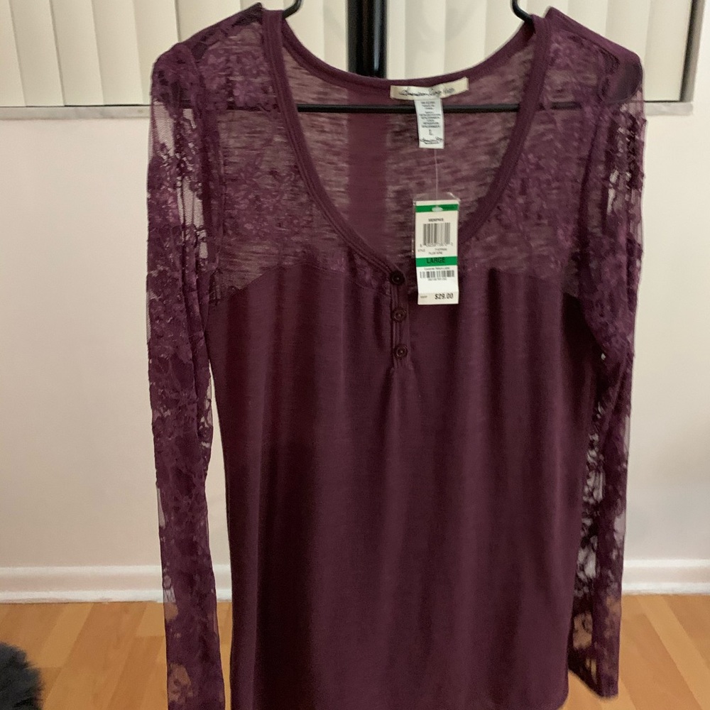 NWT AMERICAN RAG LARGE TOP LONG SLEEVE WINE COLOR